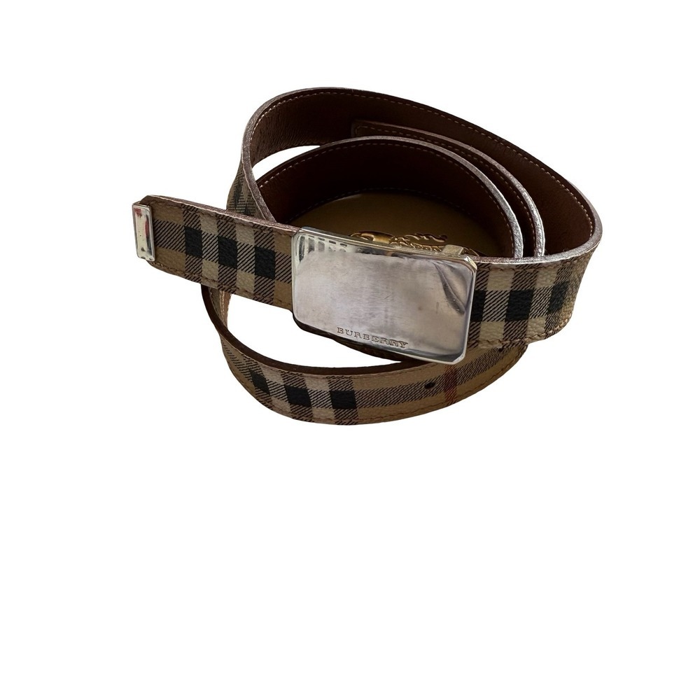 Burberry Vintage Check Leather Belt with Silver Buckle - Picture 4 of 8